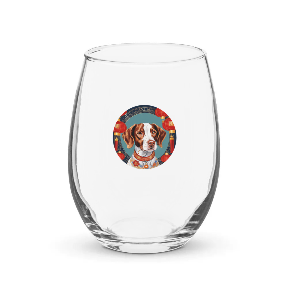 PugMug Custom Brittany Dog Stemless Wine Glass