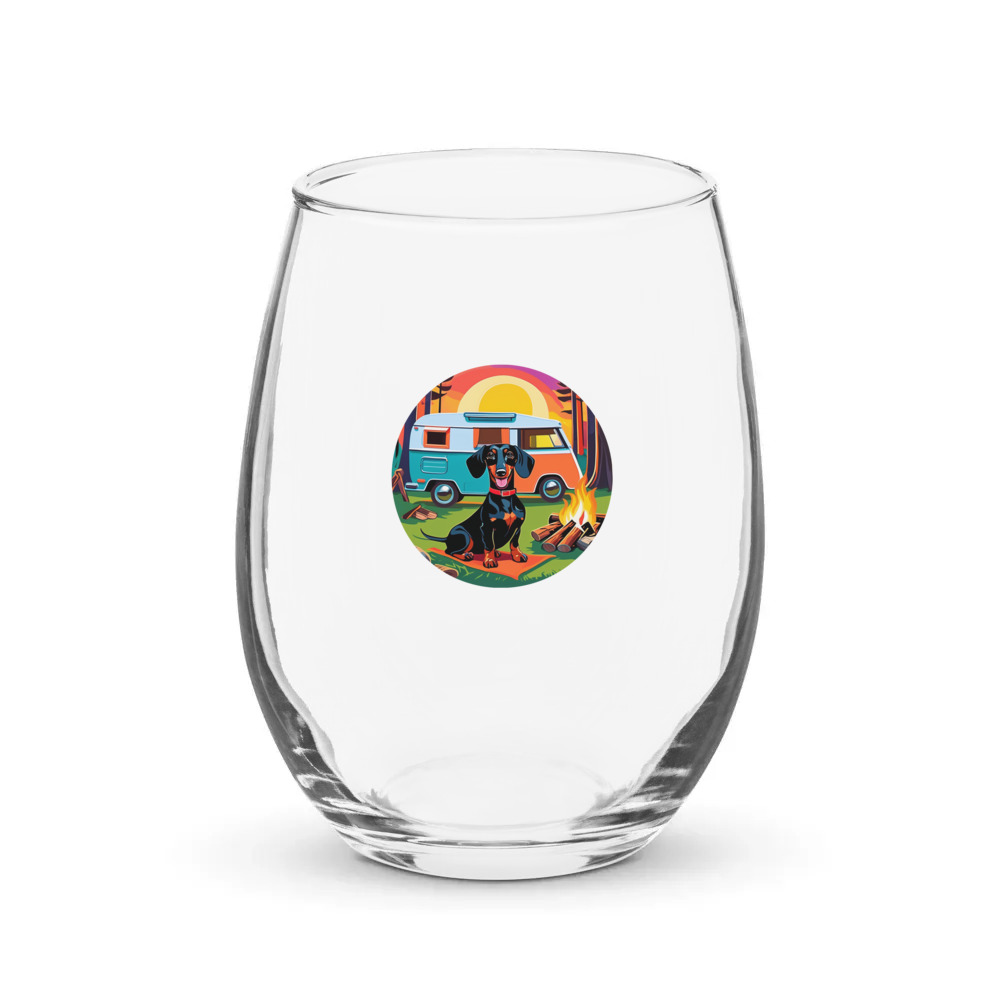 PugMug Custom Black Dachshund Stemless Wine Glass