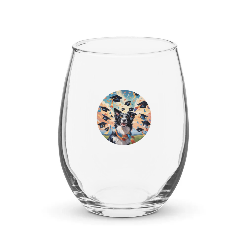PugMug Custom Border Collie Stemless Wine Glass