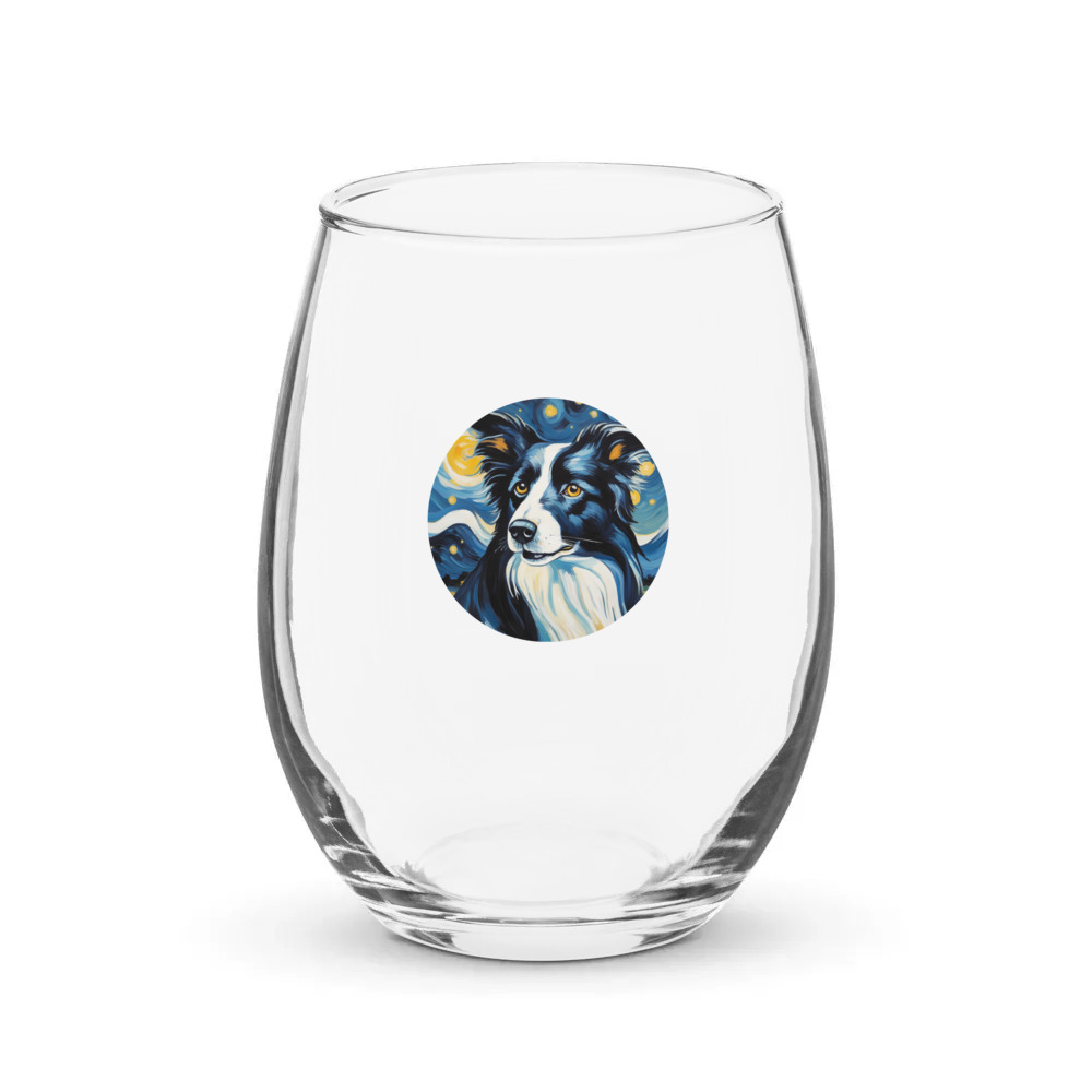 PugMug Custom Border Collie Stemless Wine Glass