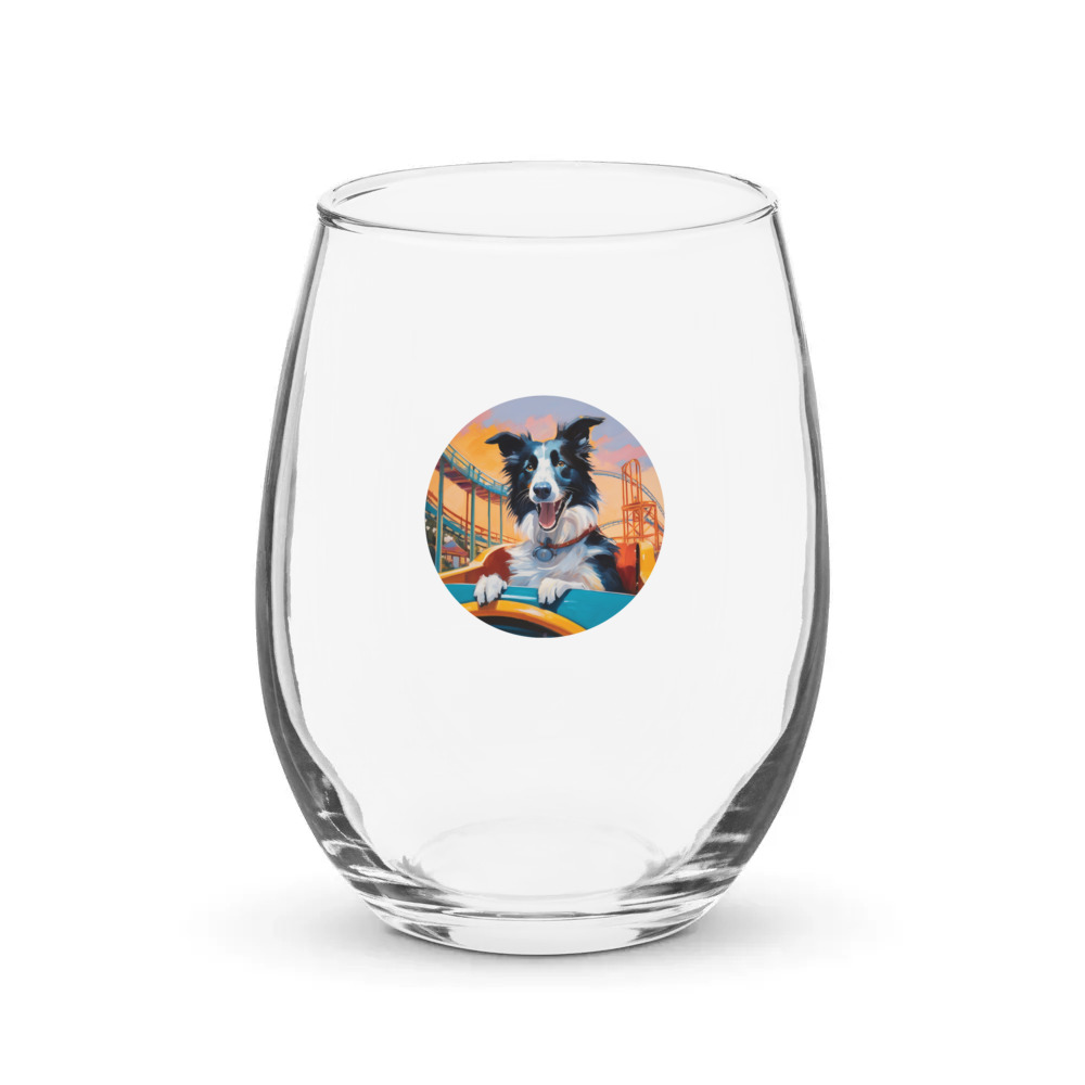 PugMug Custom Border Collie Stemless Wine Glass