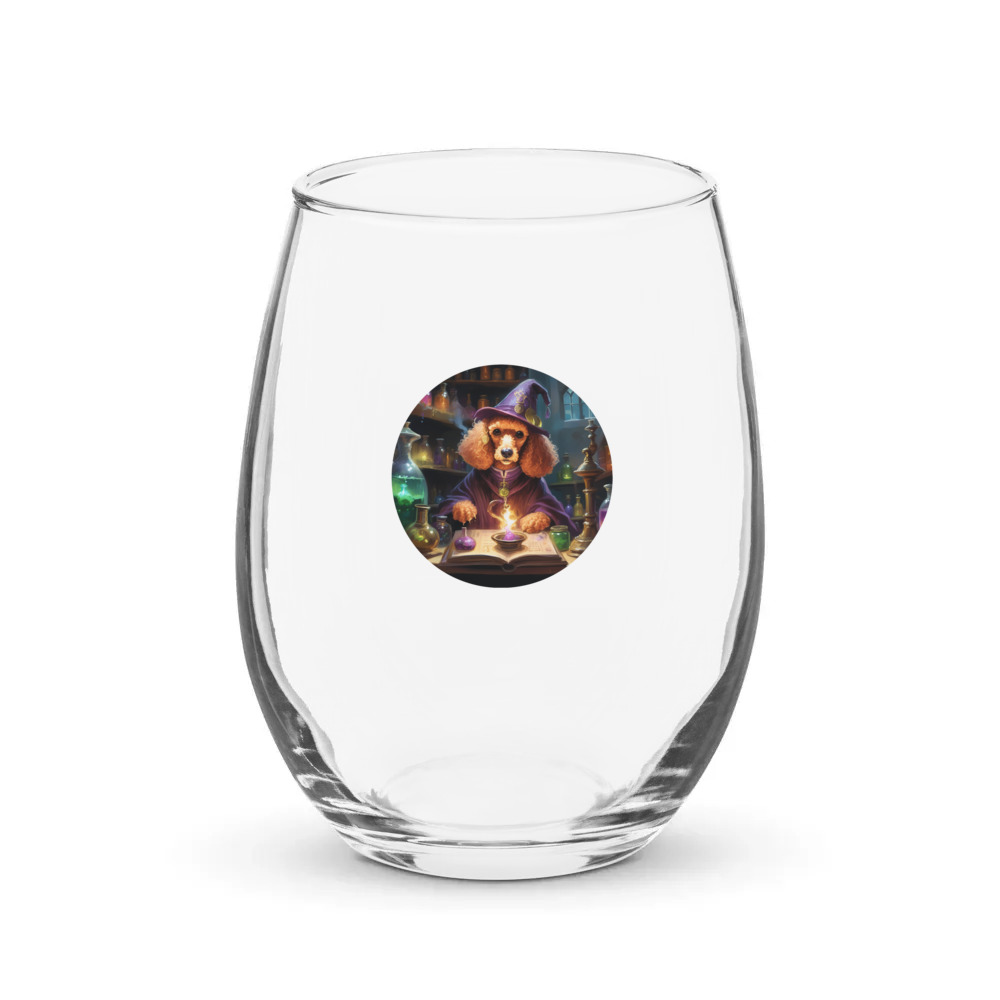 PugMug Custom Tan Poodle Stemless Wine Glass
