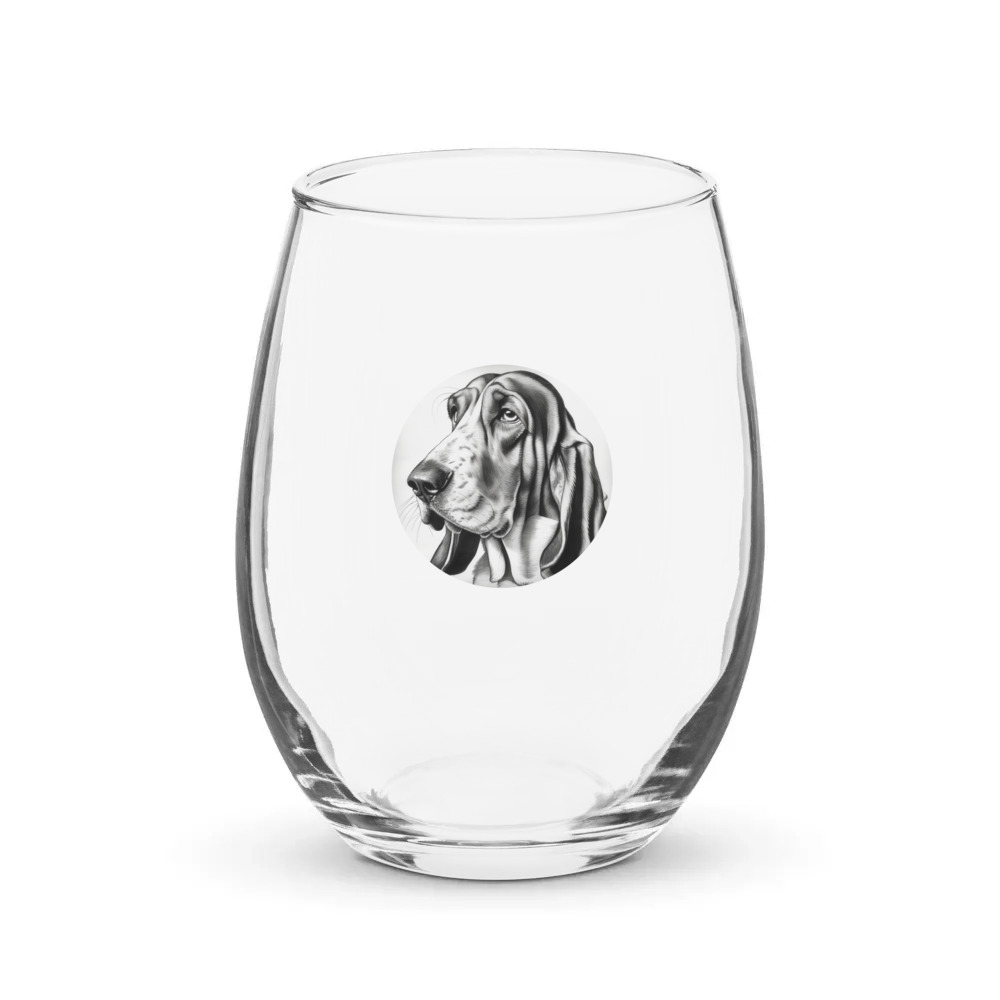 PugMug Custom Basset Hound Stemless Wine Glass