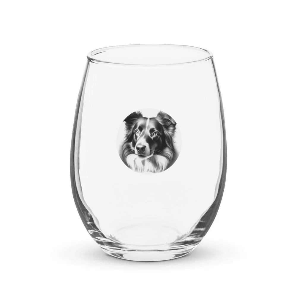 PugMug Custom Border Collie Stemless Wine Glass