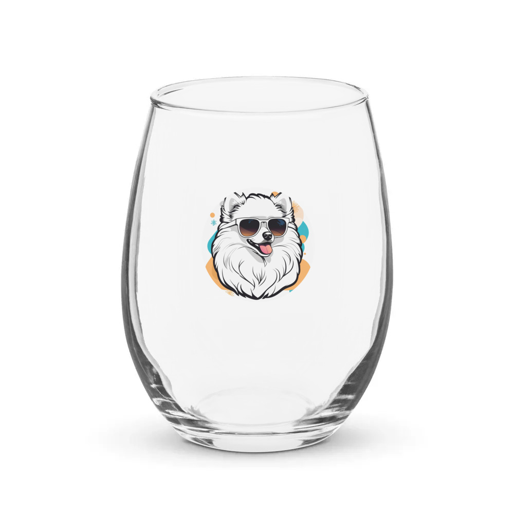 PugMug Custom White Pomeranian Stemless Wine Glass