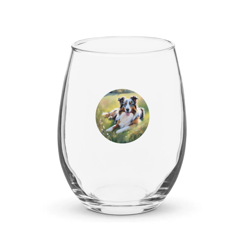 PugMug Custom Australian Shepherd Dog Stemless Wine Glass