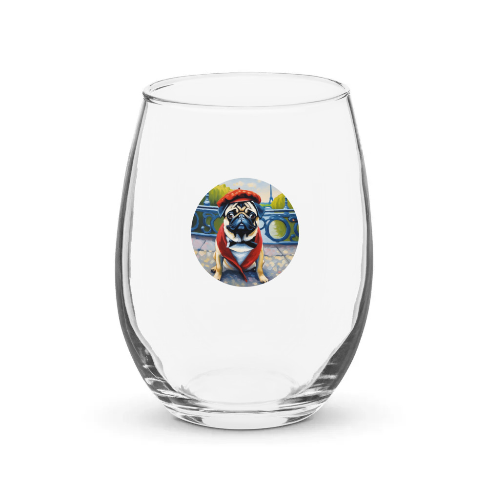 PugMug Custom Pug Stemless Wine Glass