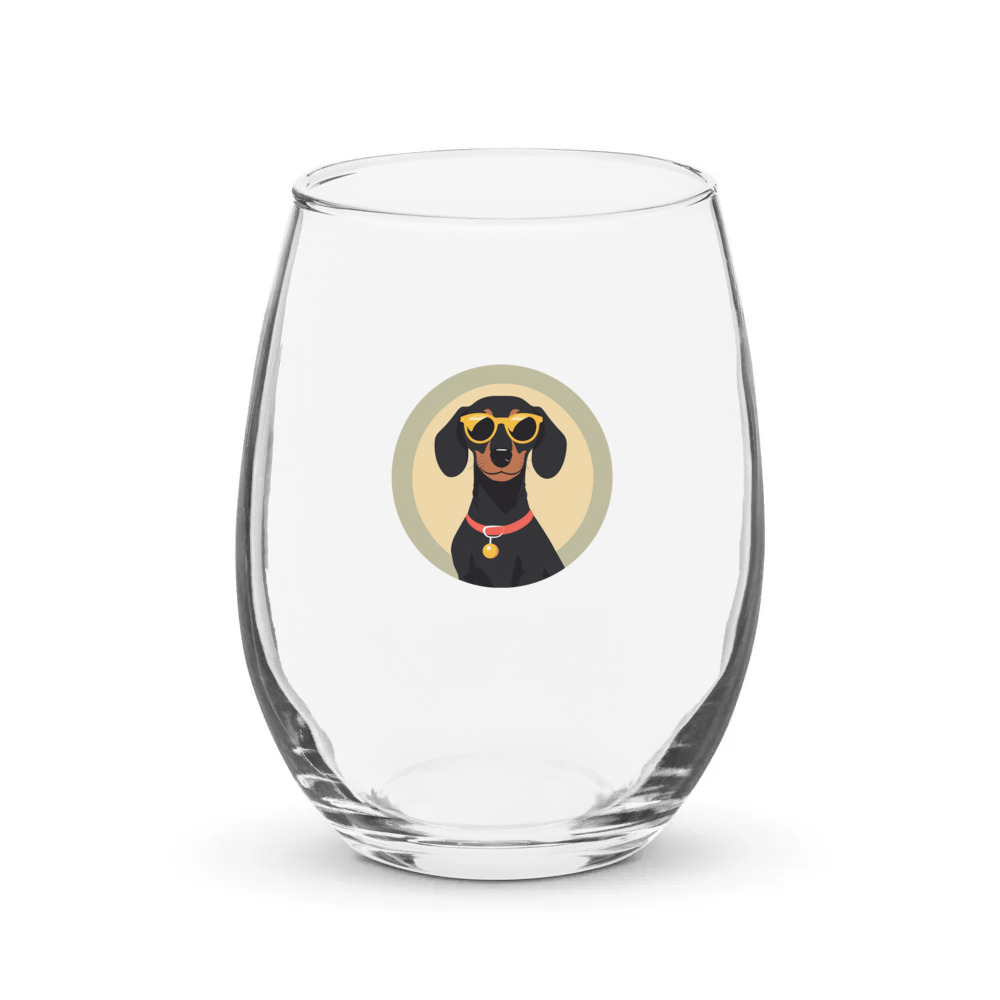 PugMug Custom Black Dachshund Stemless Wine Glass