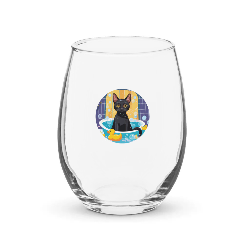PugMug Custom Black Abyssinian Cat Stemless Wine Glass