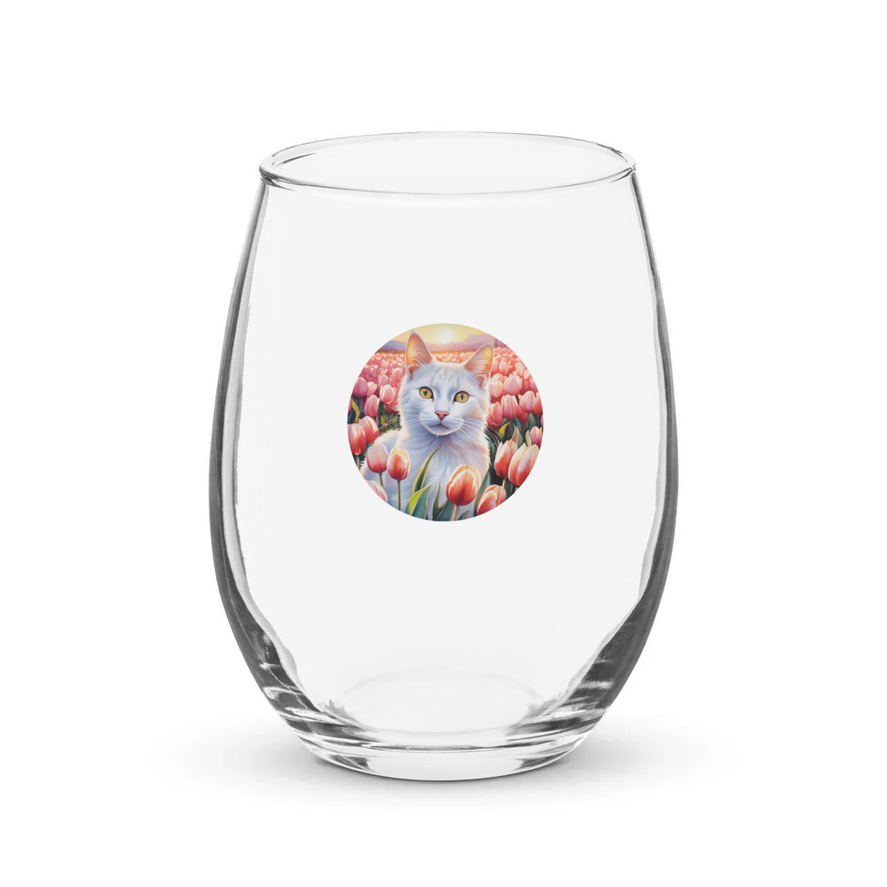 PugMug Custom White Companion Cat Stemless Wine Glass