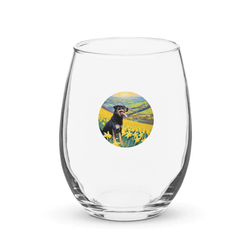PugMug Custom Blue Stemless Wine Glass