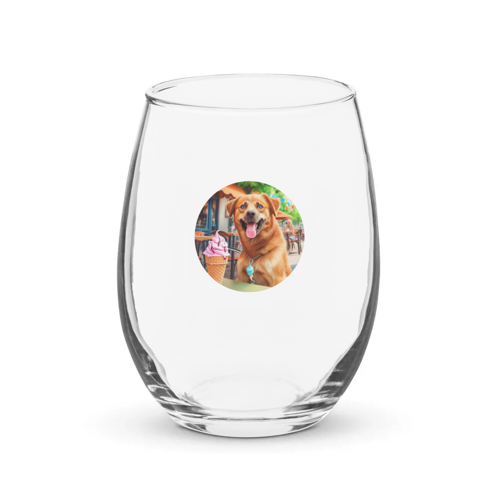 PugMug Custom Blue Stemless Wine Glass