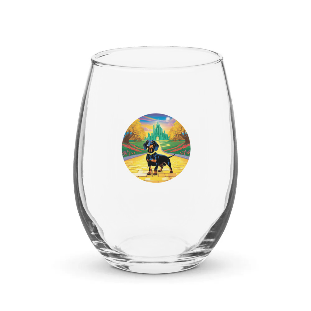 PugMug Custom Black Dachshund Stemless Wine Glass