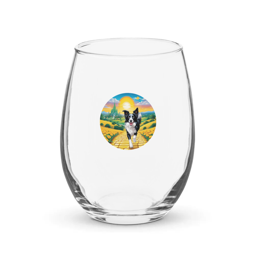 PugMug Custom Border Collie Stemless Wine Glass
