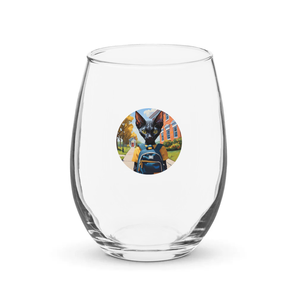 PugMug Custom Black Sphynx Cat Stemless Wine Glass