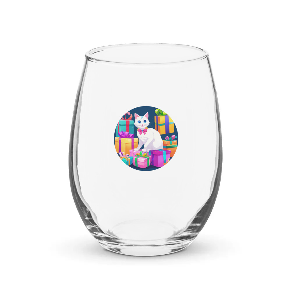 PugMug Custom White Companion Cat Stemless Wine Glass