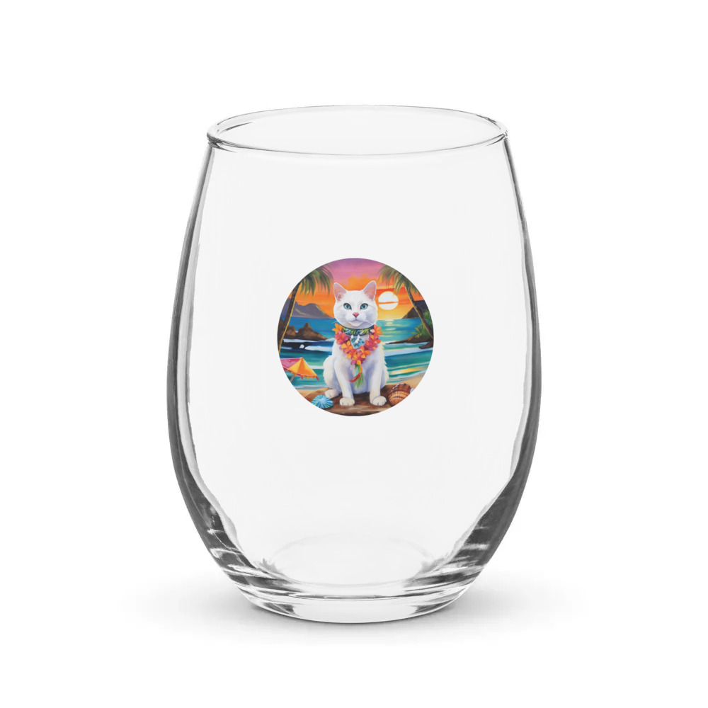 PugMug Custom White Companion Cat Stemless Wine Glass