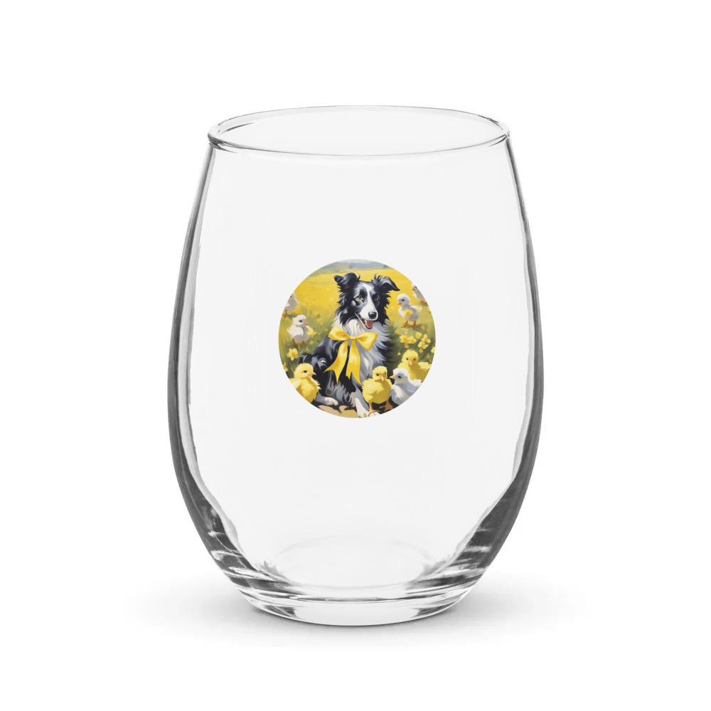 PugMug Custom Border Collie Stemless Wine Glass