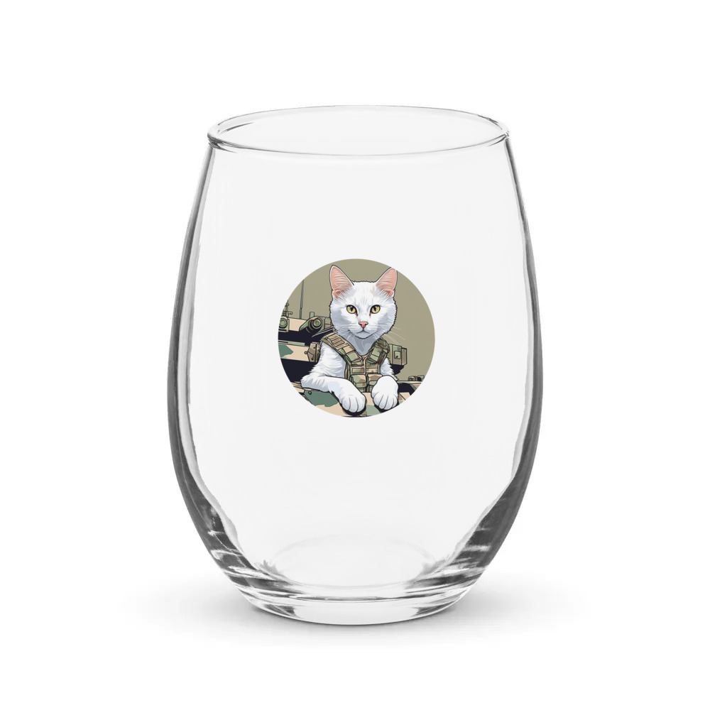 PugMug Custom White Companion Cat Stemless Wine Glass