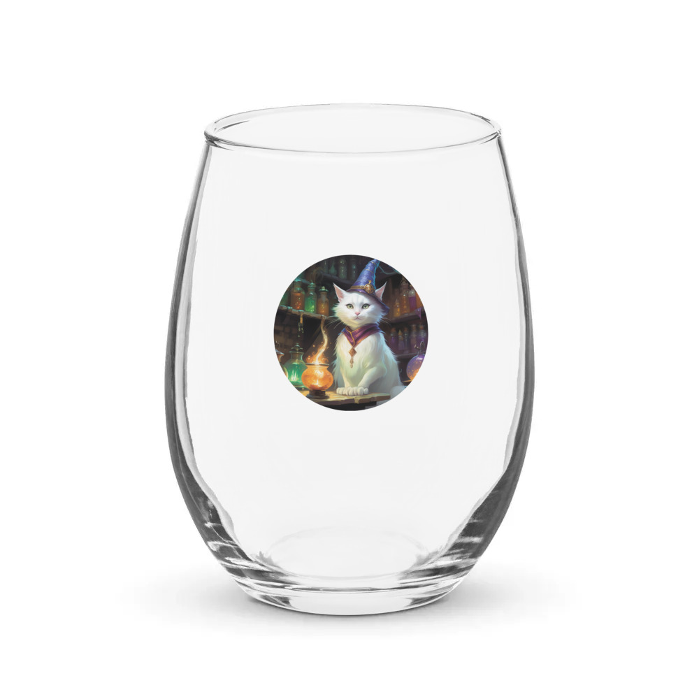PugMug Custom White Companion Cat Stemless Wine Glass