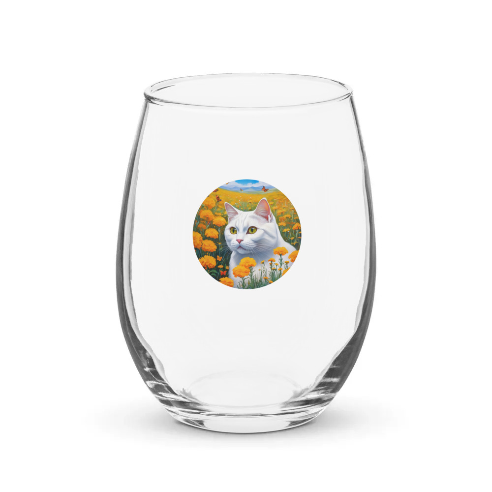 PugMug Custom White British Shorthair Cat Stemless Wine Glass