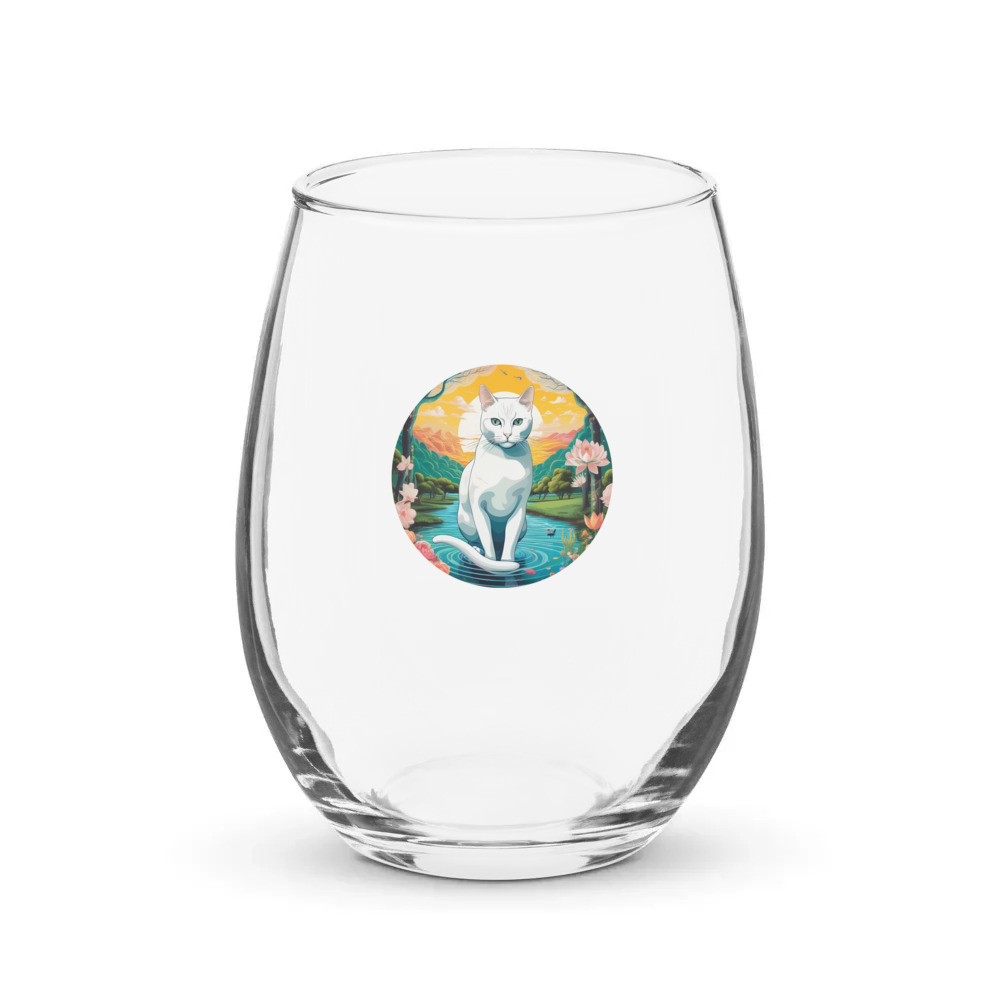 PugMug Custom White Companion Cat Stemless Wine Glass