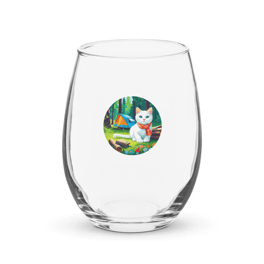 PugMug Custom White Companion Cat Stemless Wine Glass