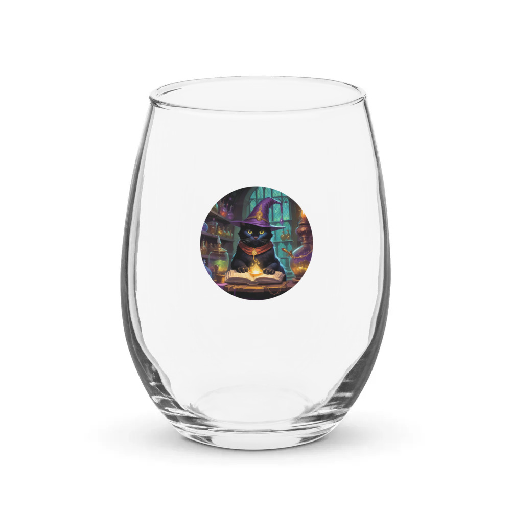 PugMug Custom Black Exotic Cat Stemless Wine Glass