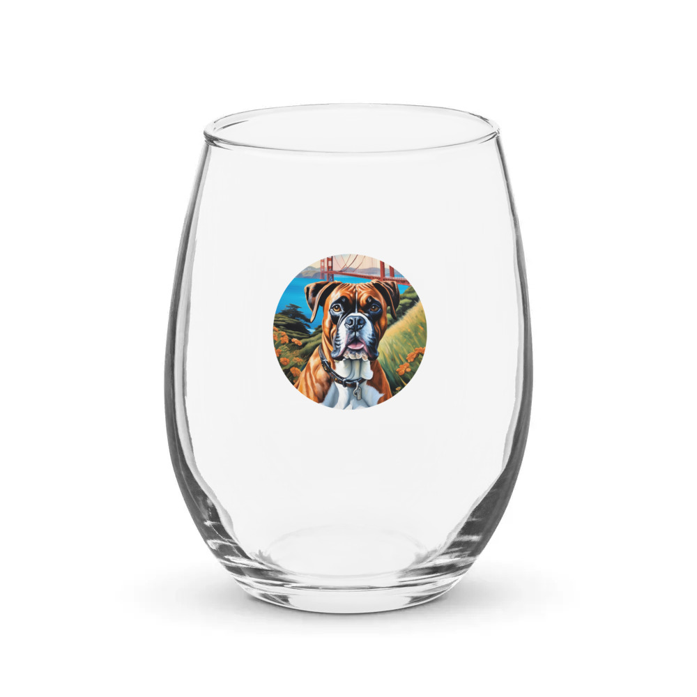 PugMug Custom Boxer Dog Stemless Wine Glass