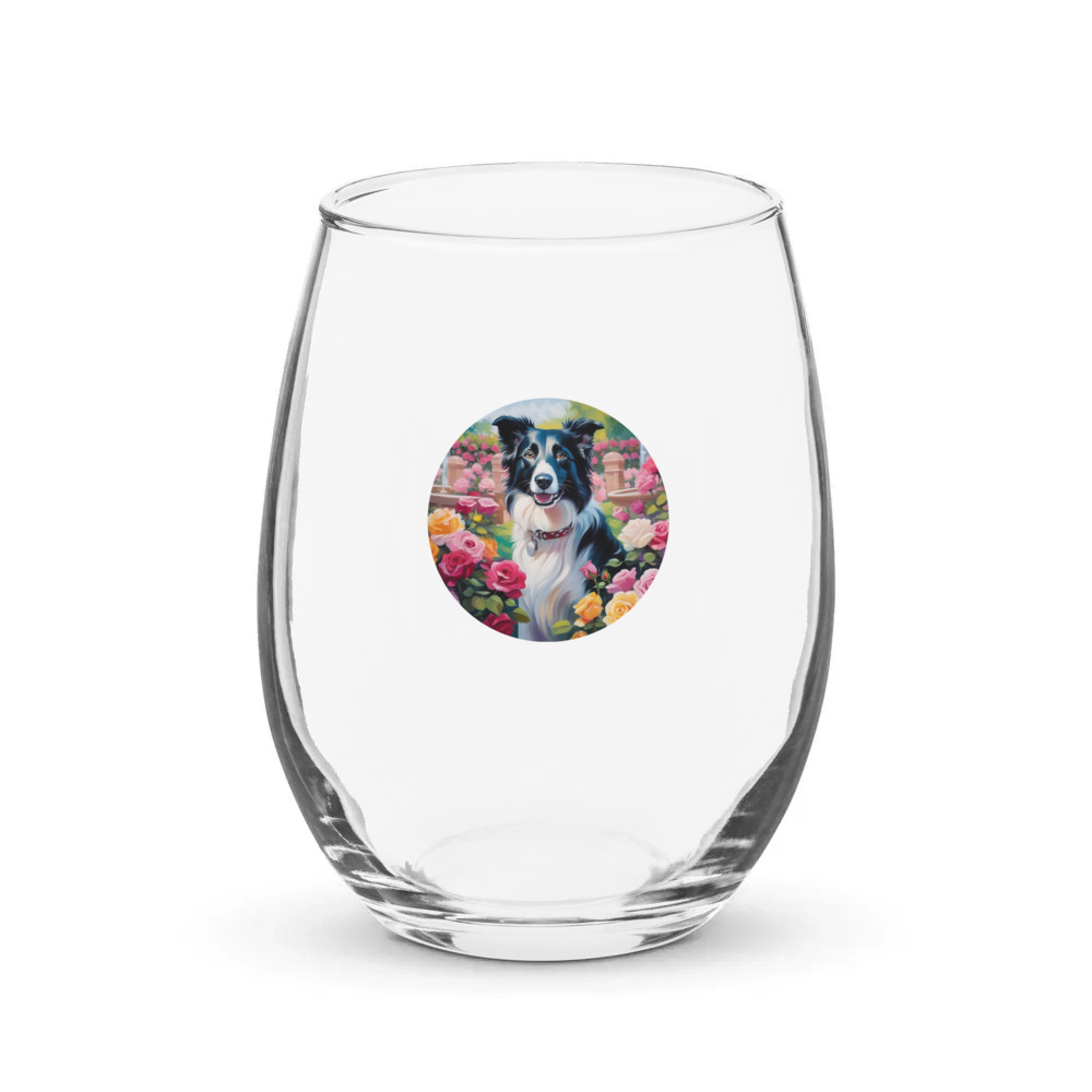PugMug Custom Border Collie Stemless Wine Glass