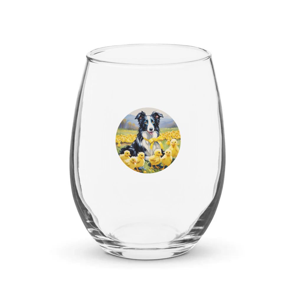 PugMug Custom Border Collie Stemless Wine Glass