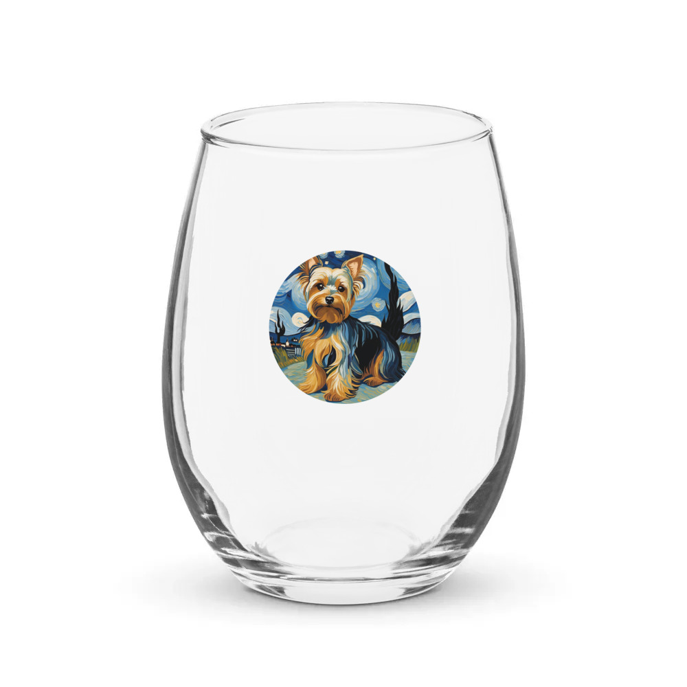 PugMug Custom Yorkshire Terrier Stemless Wine Glass