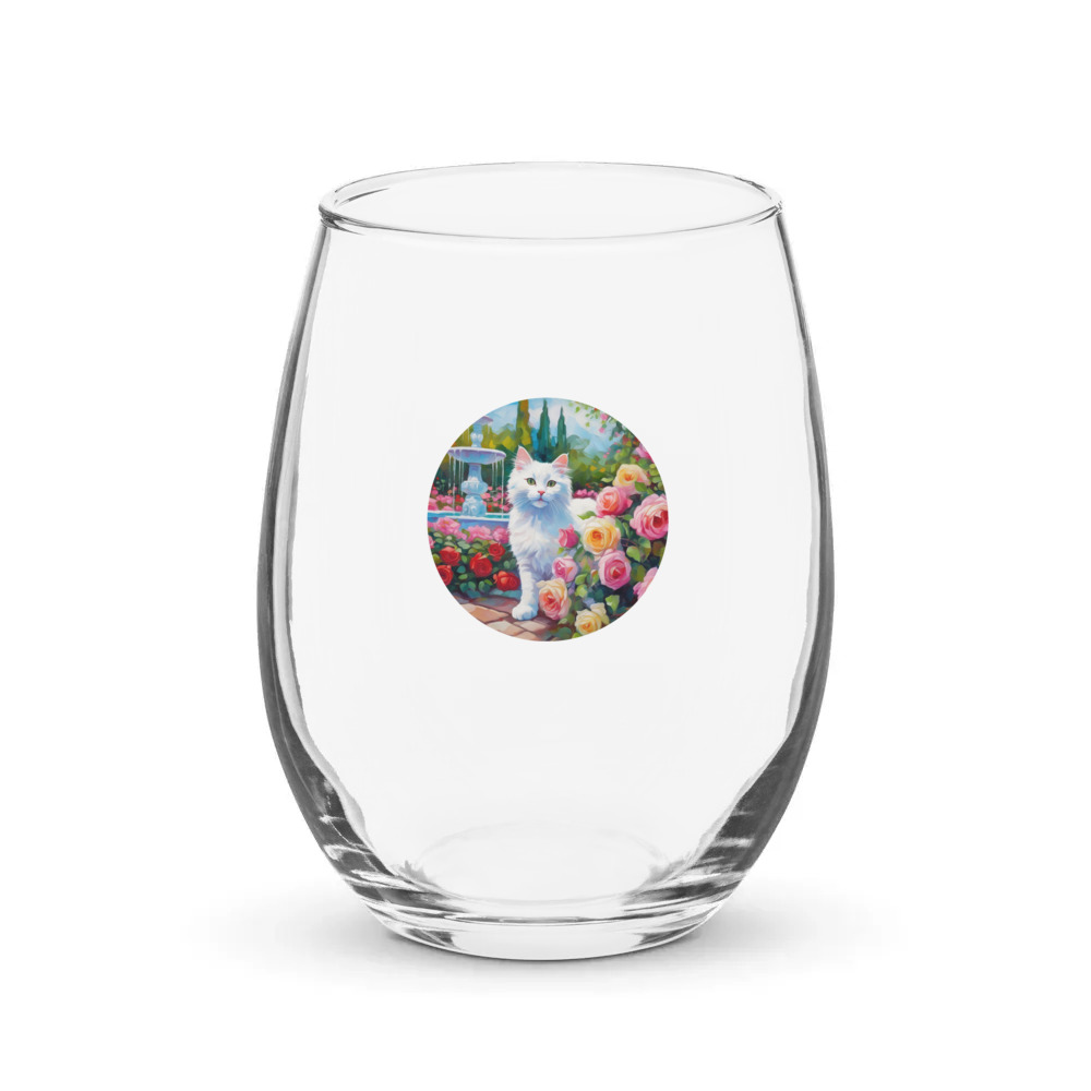 PugMug Custom White Companion Cat Stemless Wine Glass
