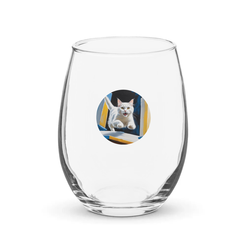 PugMug Custom White Companion Cat Stemless Wine Glass