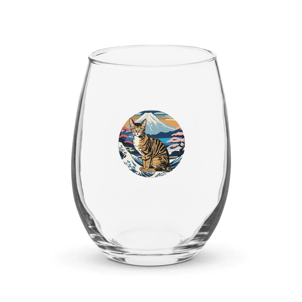 PugMug Custom Tabby Abyssinian Cat Stemless Wine Glass