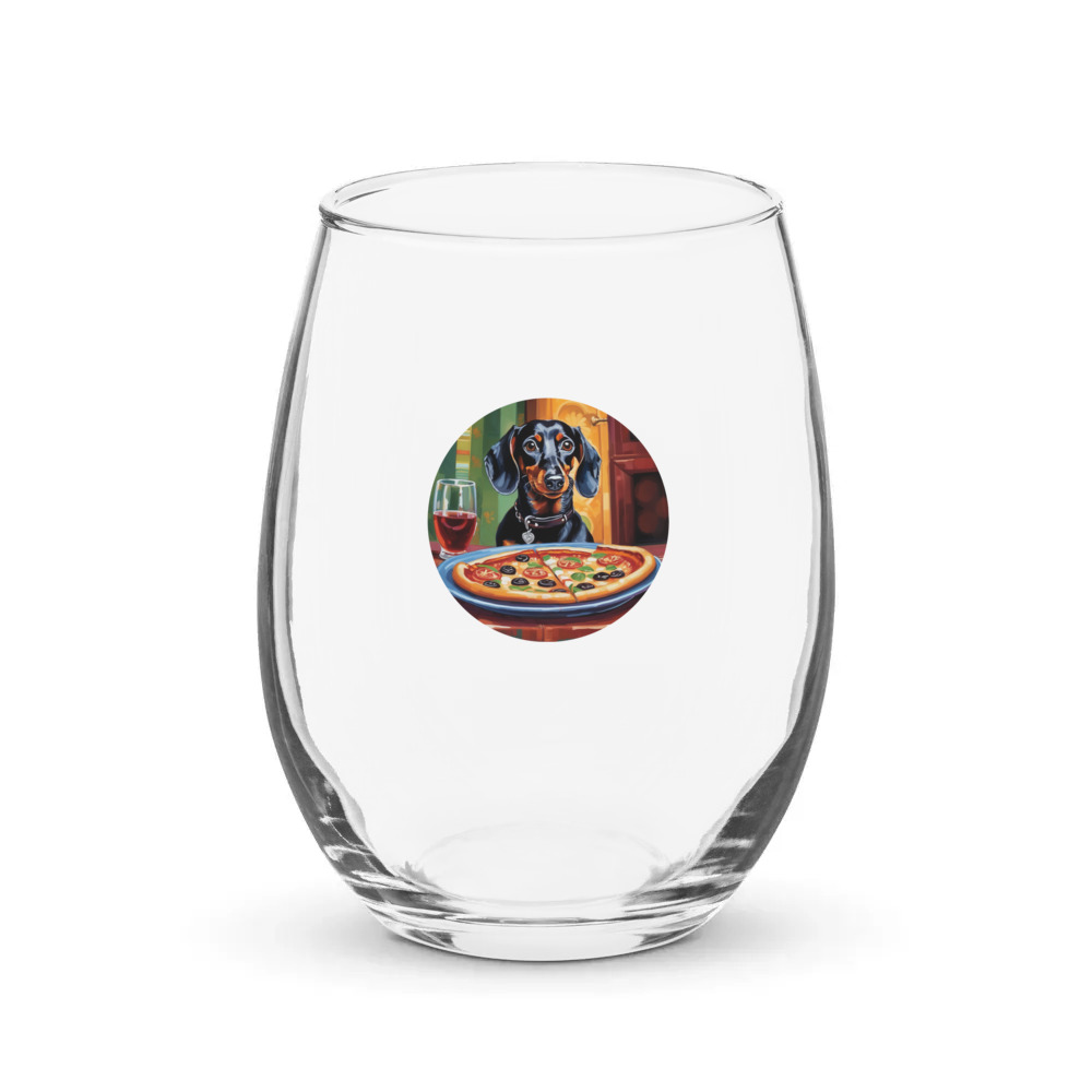 PugMug Custom Black Dachshund Stemless Wine Glass