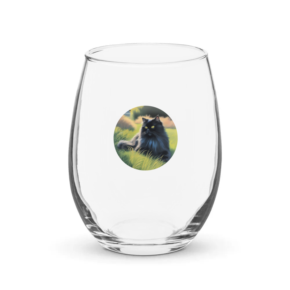 PugMug Custom Black Persian Cat Stemless Wine Glass