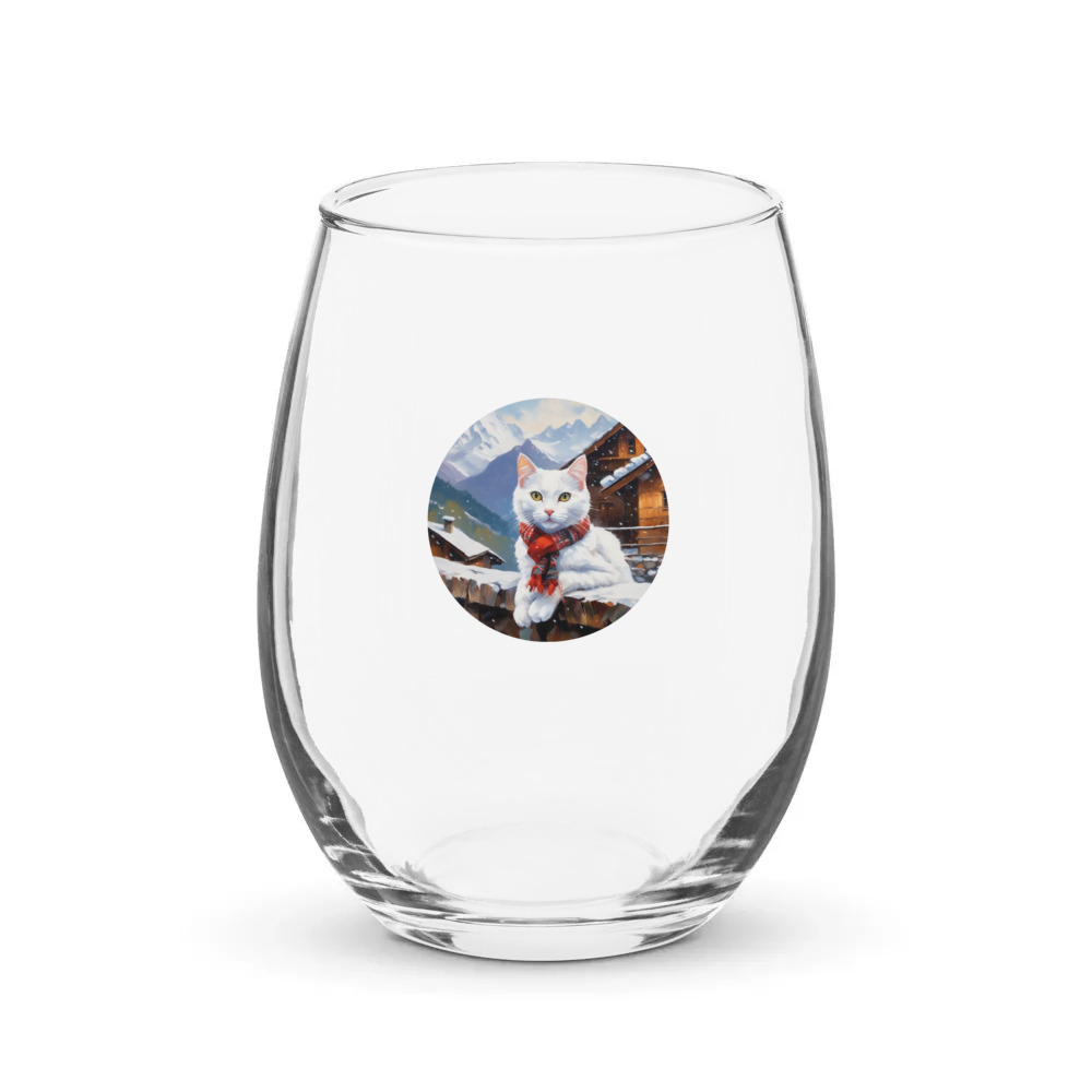 PugMug Custom White Companion Cat Stemless Wine Glass