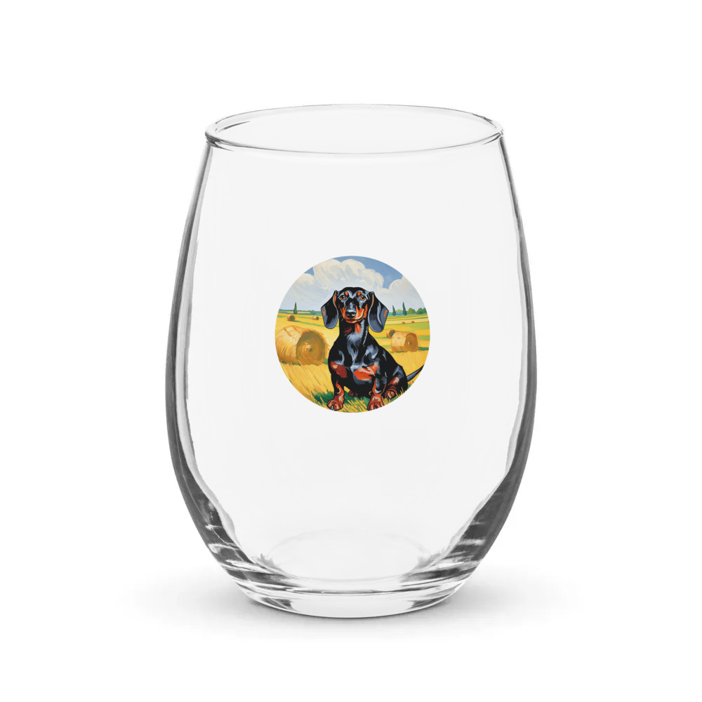 PugMug Custom Black Dachshund Stemless Wine Glass