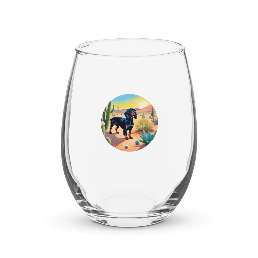 PugMug Custom Black Dachshund Stemless Wine Glass
