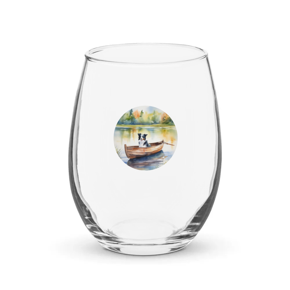 PugMug Custom Border Collie Stemless Wine Glass