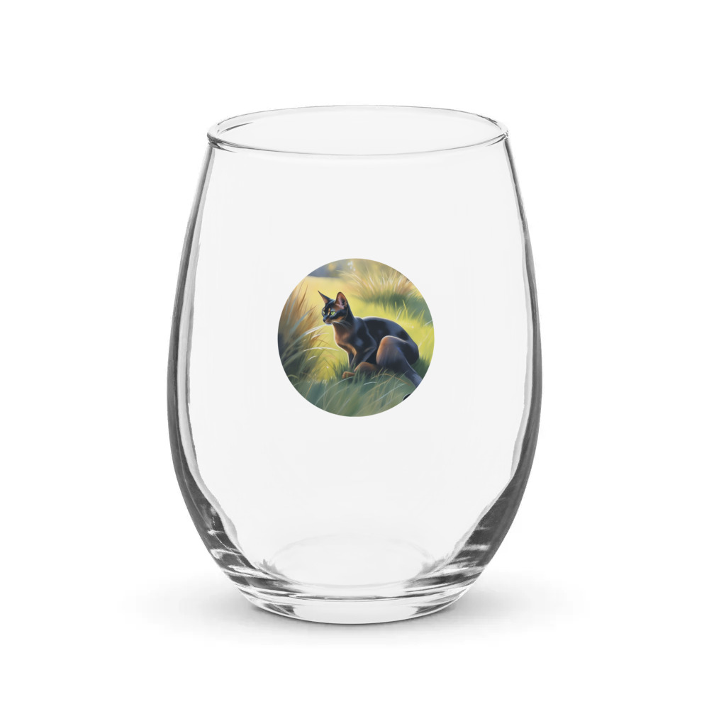 PugMug Custom Black Abyssinian Cat Stemless Wine Glass