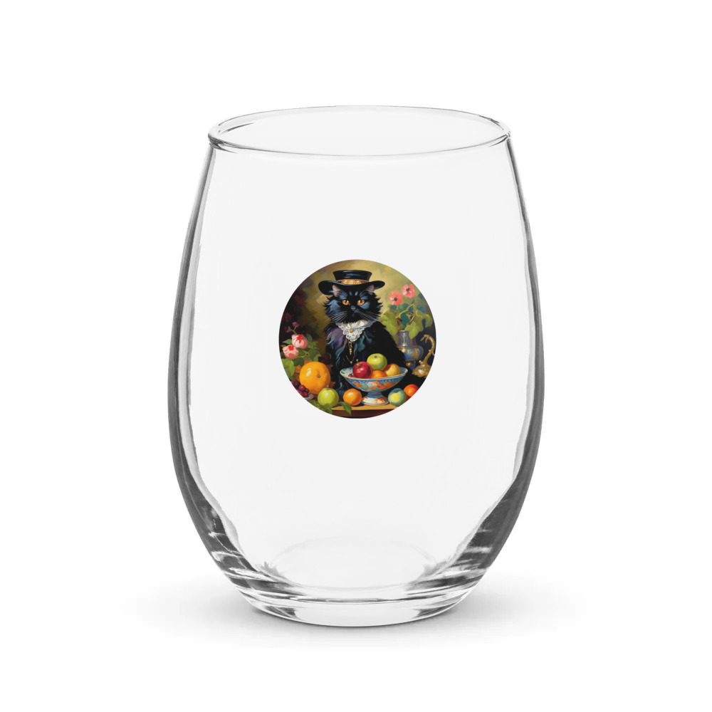 PugMug Custom Black Persian Cat Stemless Wine Glass