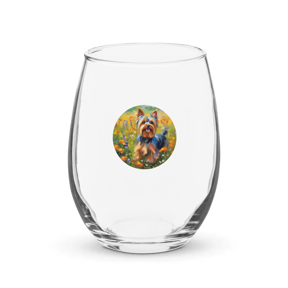 PugMug Custom Yorkshire Terrier Stemless Wine Glass
