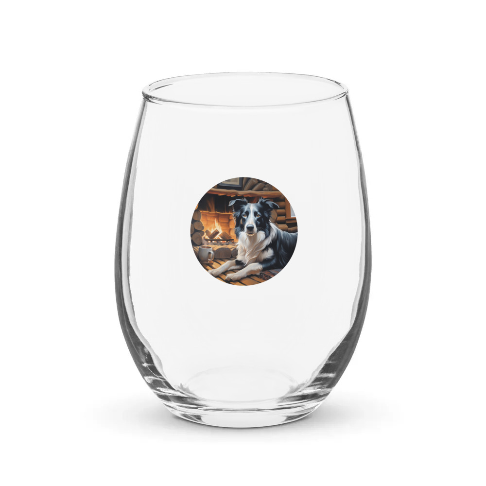 PugMug Custom Border Collie Stemless Wine Glass
