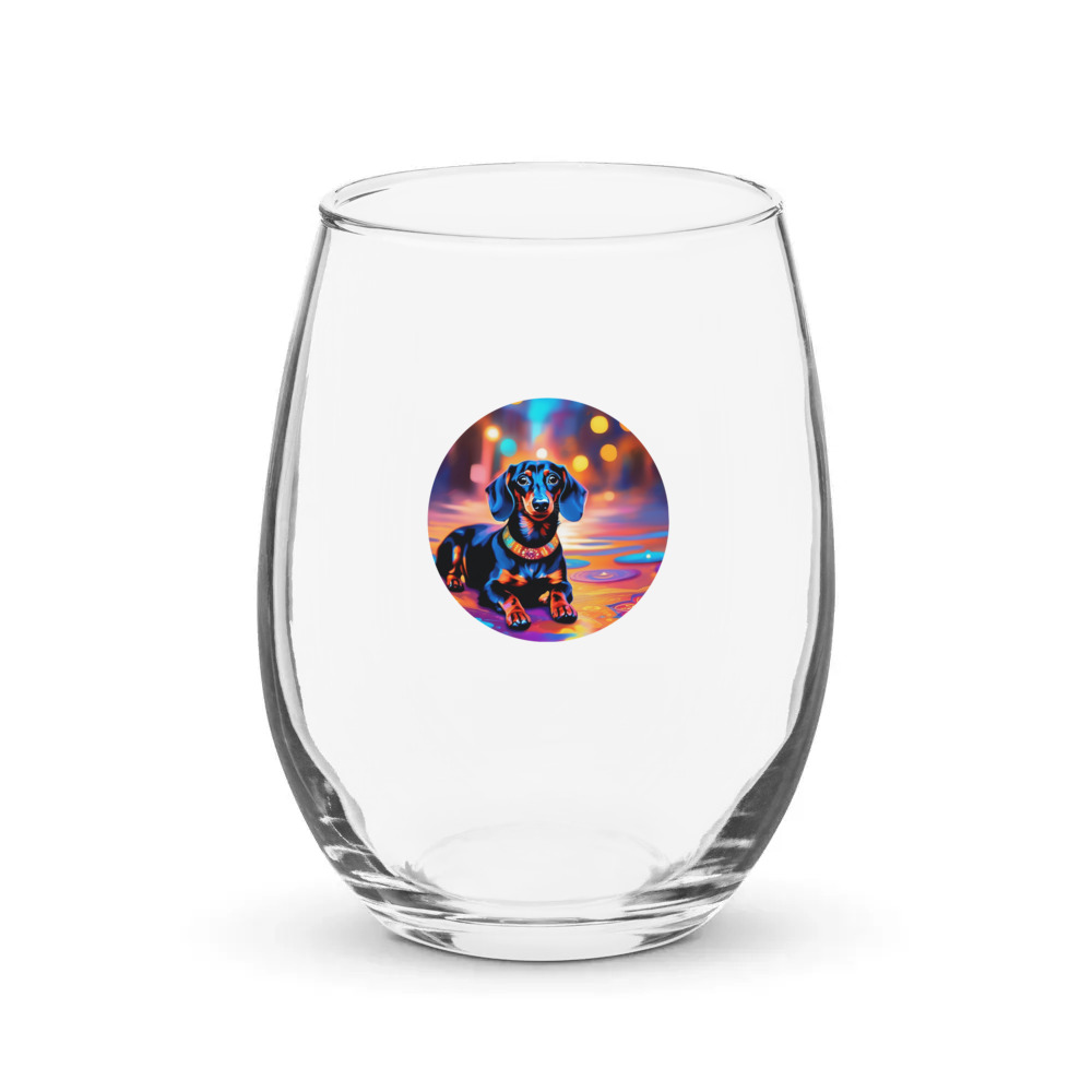 PugMug Custom Black Dachshund Stemless Wine Glass