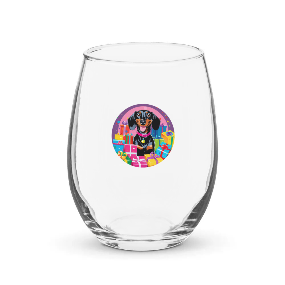 PugMug Custom Black Dachshund Stemless Wine Glass