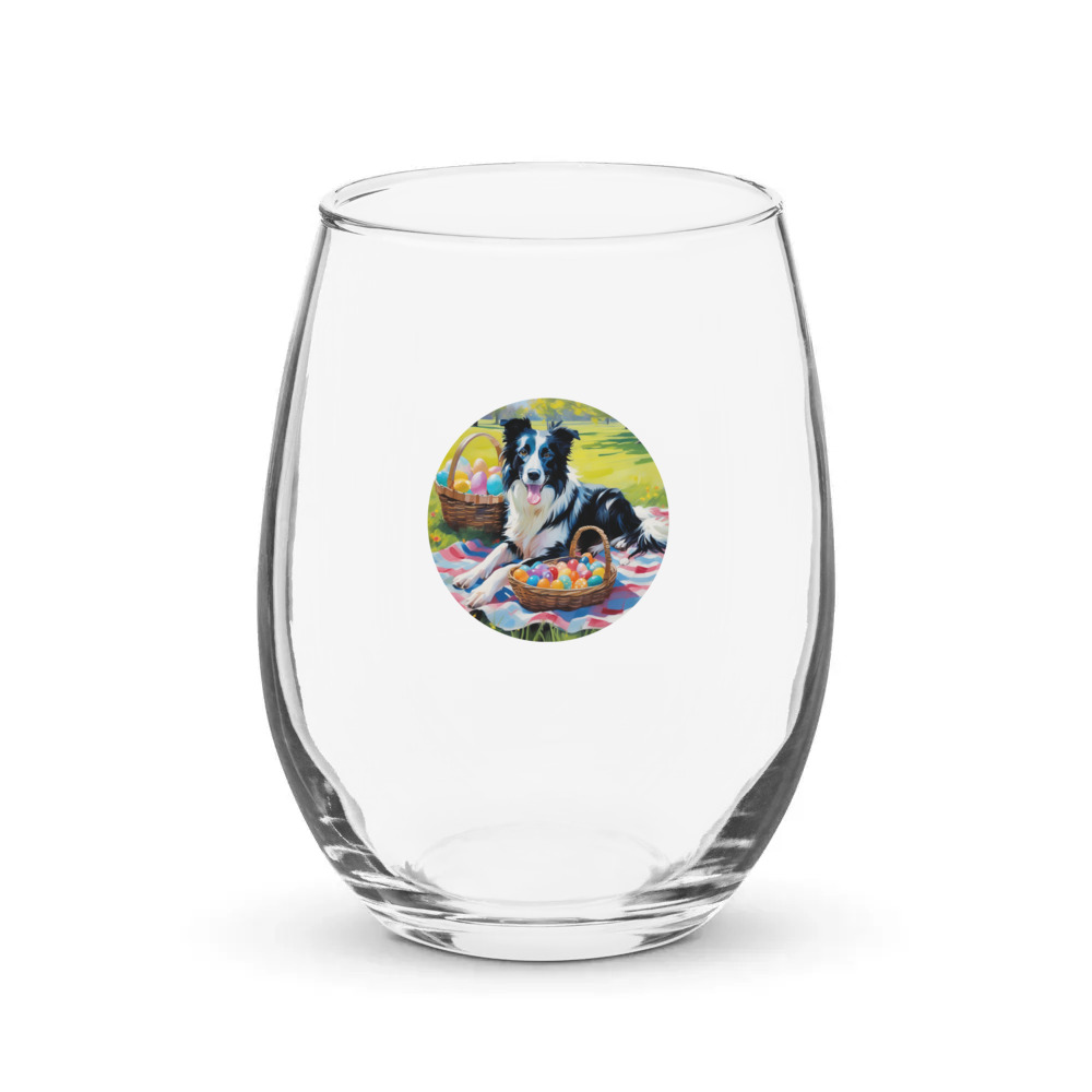 PugMug Custom Border Collie Stemless Wine Glass