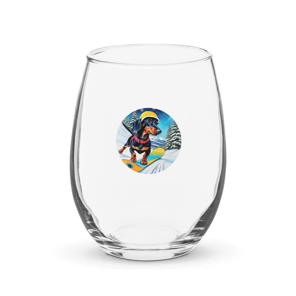 PugMug Custom Black Dachshund Stemless Wine Glass