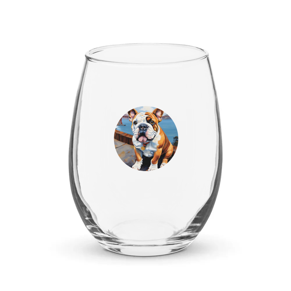 PugMug Custom Bulldog Stemless Wine Glass